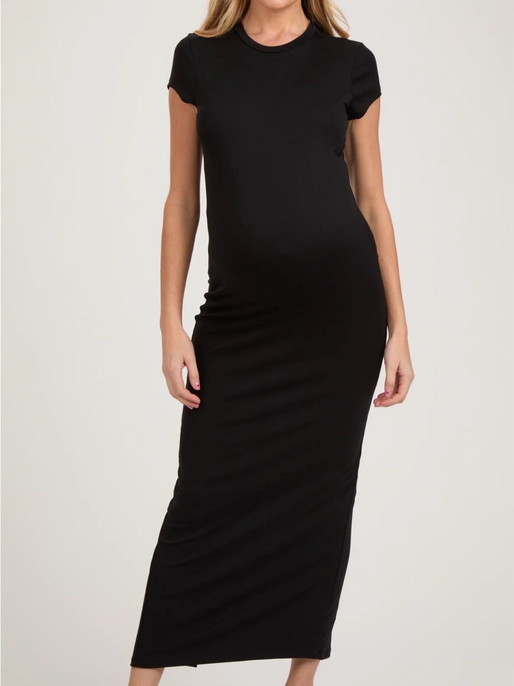 Black Short-Sleeve Maxi Dress - Maternity